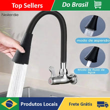 Carregar imagem no visualizador da galeria, Torneira de cozinha preta de parede com jato duplo flexível e base cônica de 1/4
