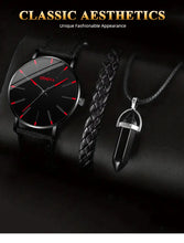 Carregar imagem no visualizador da galeria, Conjunto de 3 peças de relógios masculinos de luxo, casuais, em couro
